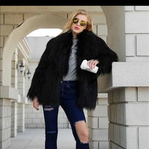 Black faux fur coat!